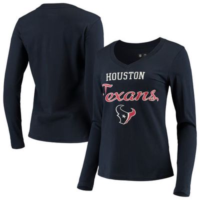 Women's G-III 4Her by Carl Banks Navy Houston Texans Post Season Long Sleeve V-Neck T-Shirt