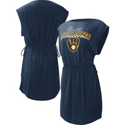 Women's G-III 4Her by Carl Banks Navy Milwaukee Brewers G.O.A.T Swimsuit Cover-Up Dress