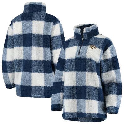 Women's G-III 4Her by Carl Banks Navy/White Nashville Predators Plaid Sherpa Quarter-Zip Jacket