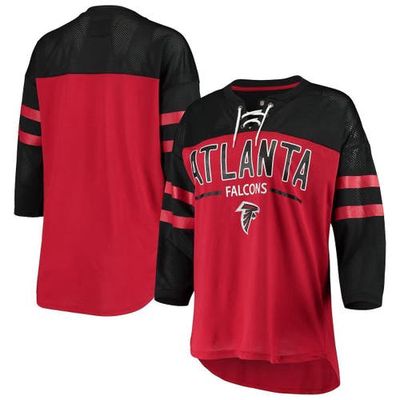 Women's G-III 4Her by Carl Banks Red/Black Atlanta Falcons Double Wing Lace-Up 3/4 Sleeve T-Shirt