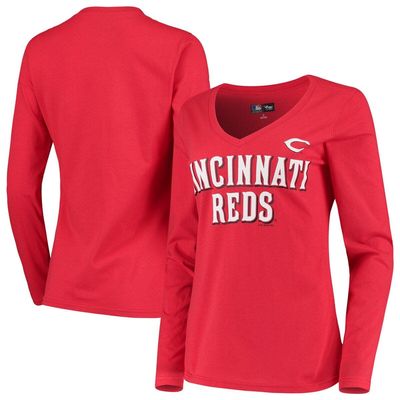 Women's G-III 4Her by Carl Banks Red Cincinnati Reds Post Season Long Sleeve T-Shirt