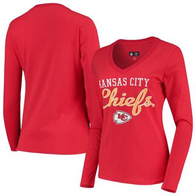 Women's G-III 4Her by Carl Banks Red Kansas City Chiefs Post Season Long Sleeve V-Neck T-Shirt