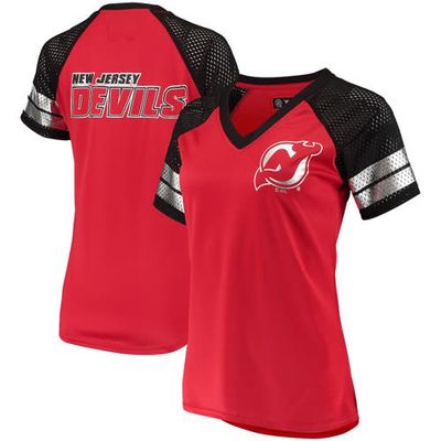 Women's G-III 4Her by Carl Banks Red New Jersey Devils Franchise Raglan V-Neck T-Shirt