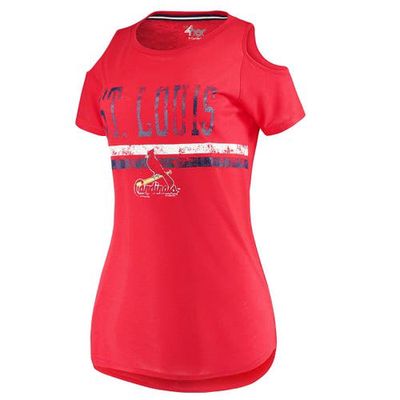 Women's G-III 4Her by Carl Banks Red St. Louis Cardinals Clear The Bases Cold Shoulder Scoopneck T-shirt