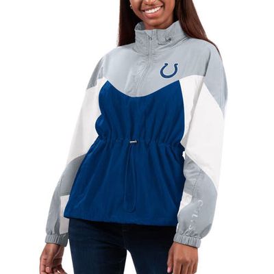 Women's G-III 4Her by Carl Banks Royal/Gray Indianapolis Colts Tie Breaker Lightweight Quarter-Zip Jacket