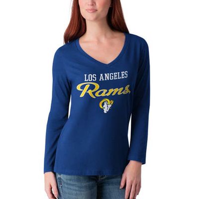 Women's G-III 4Her by Carl Banks Royal Los Angeles Rams Post Season Long Sleeve V-Neck T-Shirt