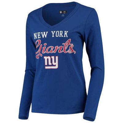 Women's G-III 4Her by Carl Banks Royal New York Giants Post Season Long Sleeve V-Neck T-Shirt