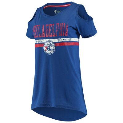 Women's G-III 4Her by Carl Banks Royal Philadelphia 76ers Nothing but Net Cold Shoulder Scoop Neck T-Shirt
