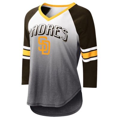 Women's G-III 4Her by Carl Banks White/Brown San Diego Padres Lead-Off Raglan 3/4-Sleeve V-Neck T-Shirt