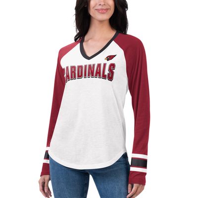 Women's G-III 4Her by Carl Banks White/Cardinal Arizona Cardinals Top Team Raglan V-Neck Long Sleeve T-Shirt