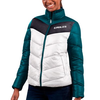 Women's G-III 4Her by Carl Banks White/Green Philadelphia Eagles New Star Quilted Full-Zip Jacket