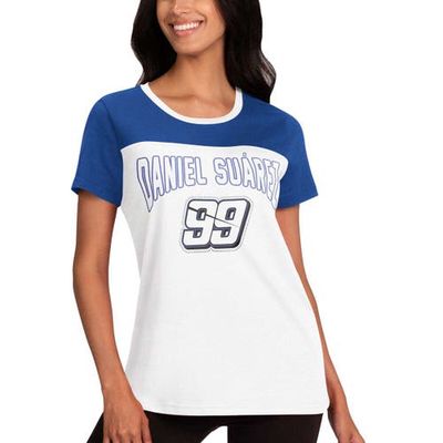 Women's G-III 4Her by Carl Banks White/Light Blue Daniel Suarez Box Score T-Shirt