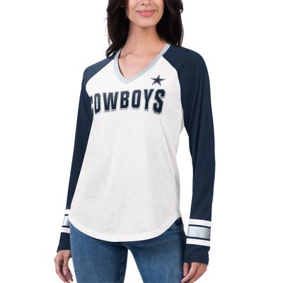 Women's G-III 4Her by Carl Banks White/Navy Dallas Cowboys Top Team Raglan V-Neck Long Sleeve T-Shirt