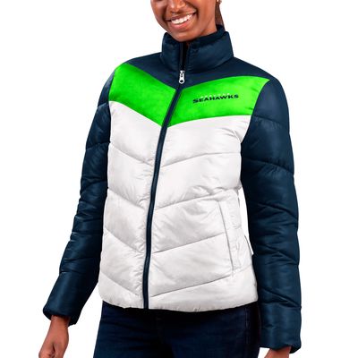 Women's G-III 4Her by Carl Banks White/Navy Seattle Seahawks New Star Quilted Full-Zip Jacket