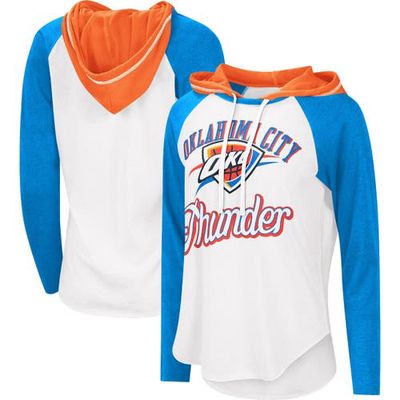 Women's G-III 4Her by Carl Banks White Oklahoma City Thunder MVP Raglan Hoodie Long Sleeve T-Shirt