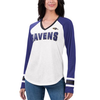 Women's G-III 4Her by Carl Banks White/Purple Baltimore Ravens Top Team Raglan V-Neck Long Sleeve T-Shirt