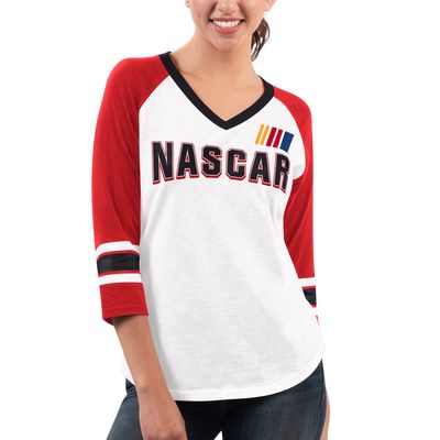 Women's G-III 4Her by Carl Banks White/Red NASCAR Merchandise Top Team V-Neck 3/4 Sleeve T-Shirt
