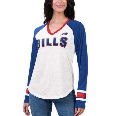 Women's G-III 4Her by Carl Banks White/Royal Buffalo Bills Top Team Raglan V-Neck Long Sleeve T-Shirt