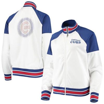 Women's G-III 4Her by Carl Banks White/Royal Chicago Cubs First Hit Raglan Full-Zip Track Jacket
