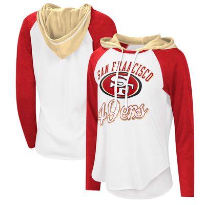 Women's G-III 4Her by Carl Banks White San Francisco 49ers MVP Raglan Hoodie Long Sleeve T-Shirt