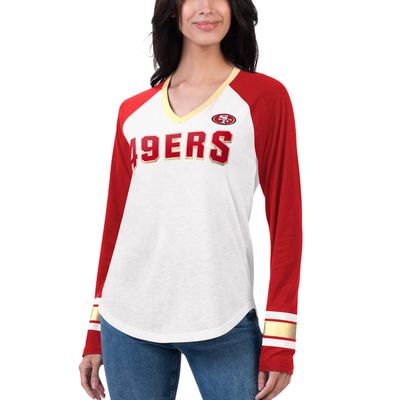Women's G-III 4Her by Carl Banks White/Scarlet San Francisco 49ers Top Team Raglan V-Neck Long Sleeve T-Shirt