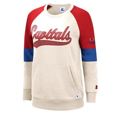 Women's G-III Sports by Carl Banks Cream/Red Washington Capitals Vintage Playmaker Raglan Pullover Sweatshirt in White