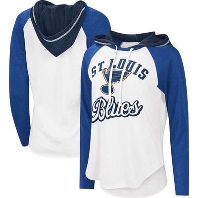 Women's G-III Sports by Carl Banks White/Blue St. Louis Blues MVP Raglan Lightweight Hooded T-Shirt