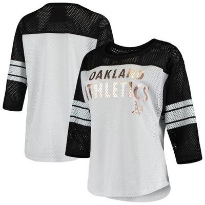 Women's G-III Sports by Carl Banks White Oakland Athletics First Team Mesh 3/4-Sleeve T-Shirt