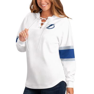 Women's G-III Sports by Carl Banks White Tampa Bay Lightning Game Plan Lace-Up Long Sleeve Hooded Top