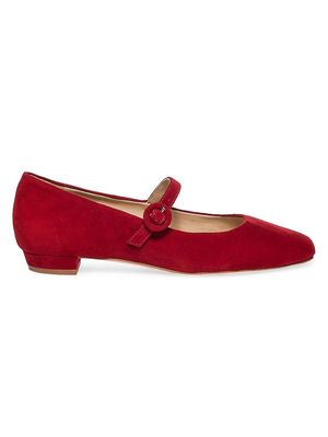 Women's Gabriela Suede Mary Jane Flats - Dark Red - Size 6.5