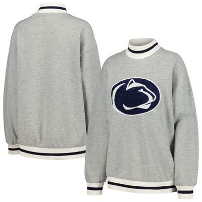Women's Gameday Couture Ash Penn State Nittany Lions In It To Win It Sporty Mock Neck Pullover Sweatshirt