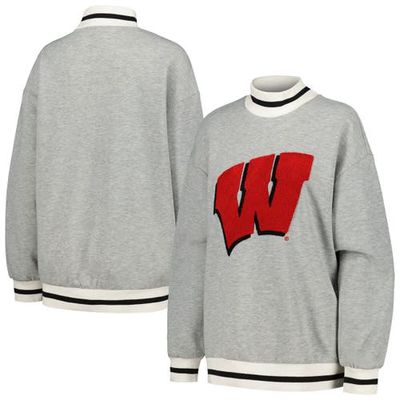 Women's Gameday Couture Ash Wisconsin Badgers In It To Win It Sporty Mock Neck Pullover Sweatshirt