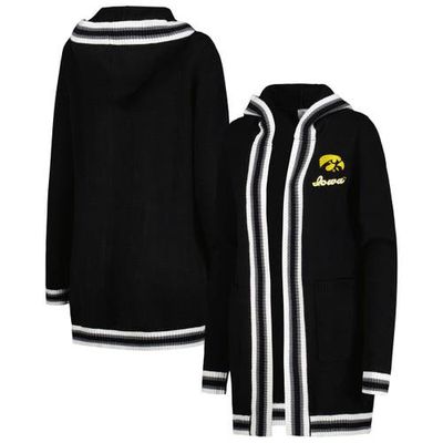 Women's Gameday Couture Black Iowa Hawkeyes One More Round Tri-Blend Striped Hooded Cardigan Sweater