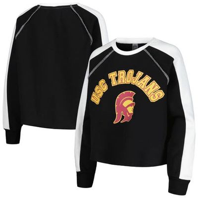 Women's Gameday Couture Black USC Trojans Blindside Raglan Cropped Pullover Sweatshirt