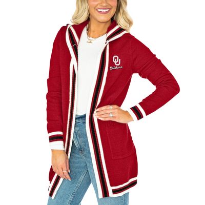 Women's Gameday Couture Crimson Oklahoma Sooners One More Round Tri-Blend Striped Hooded Cardigan Sweater