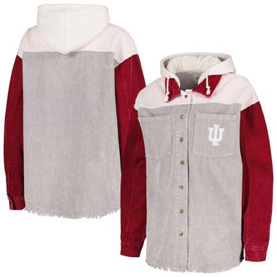 Women's Gameday Couture Gray Indiana Hoosiers Vintage Wash Corduroy Full-Snap Hooded Shacket