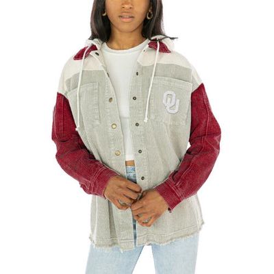 Women's Gameday Couture Gray Oklahoma Sooners Vintage Wash Corduroy Full-Snap Hooded Shacket