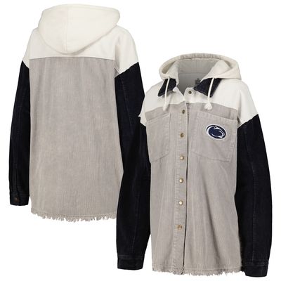 Women's Gameday Couture Gray Penn State Nittany Lions Vintage Wash Corduroy Full-Snap Hooded Shacket