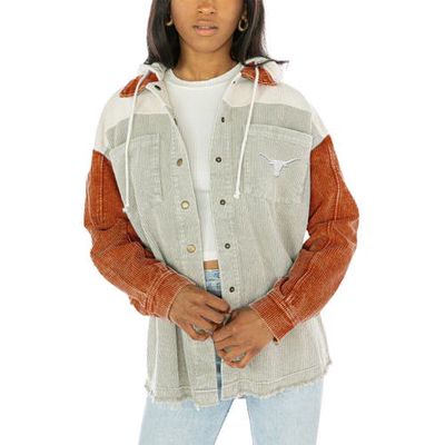 Women's Gameday Couture Gray Texas Longhorns Vintage Wash Corduroy Full-Snap Hooded Shacket