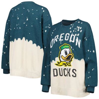 Women's Gameday Couture Green Oregon Ducks Twice As Nice Faded Dip-Dye Pullover Long Sleeve Top