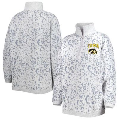 Women's Gameday Couture Heather Gray Iowa Hawkeyes Leopard Quarter-Zip Sweatshirt