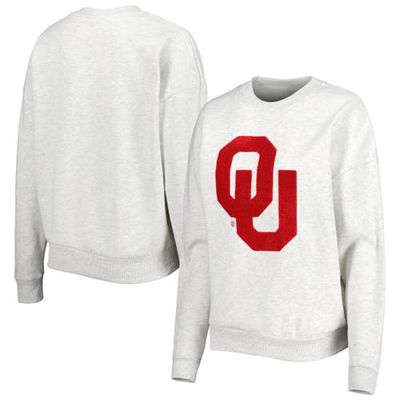 Women's Gameday Couture Heather Gray Oklahoma Sooners Chenille Patch Fleece Pullover Sweatshirt