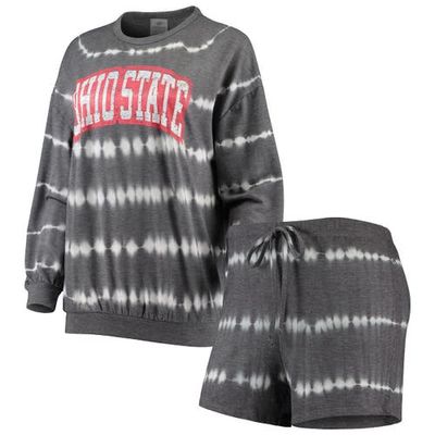 Women's Gameday Couture Heathered Charcoal Ohio State Buckeyes All About Stripes Tri-Blend Long Sleeve T-Shirt & Shorts Set in Heather Charcoal at