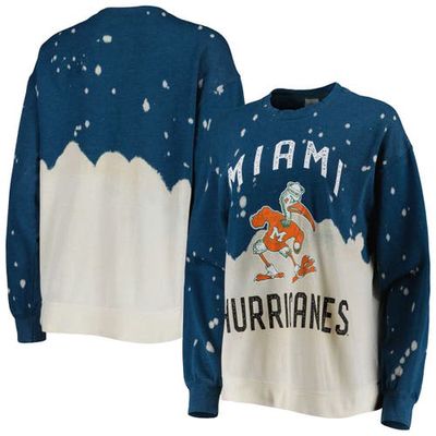Women's Gameday Couture Navy Miami Hurricanes Twice As Nice Faded Dip-Dye Pullover Long Sleeve Top in Green