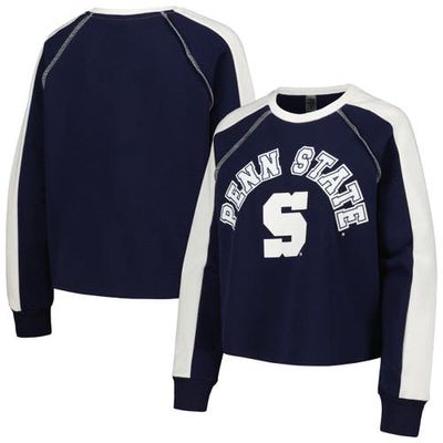 Women's Gameday Couture Navy Penn State Nittany Lions Blindside Raglan Cropped Pullover Sweatshirt