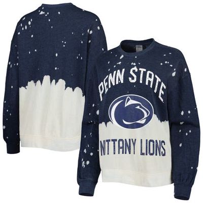 Women's Gameday Couture Navy Penn State Nittany Lions Twice As Nice Faded Dip-Dye Pullover Long Sleeve Top