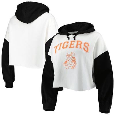Women's Gameday Couture White/Black Clemson Tigers Good Time Color Block Cropped Hoodie