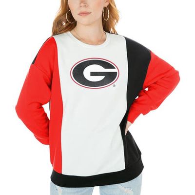 Women's Gameday Couture White/Black Georgia Bulldogs Vertical Color-Block Pullover Sweatshirt