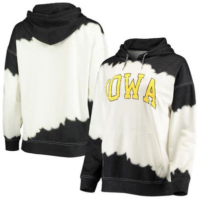 Women's Gameday Couture White/Black Iowa Hawkeyes For the Fun Double Dip-Dyed Pullover Hoodie