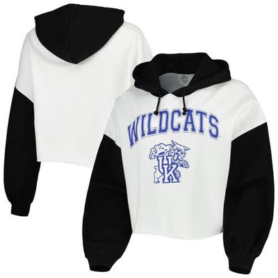 Women's Gameday Couture White/Black Kentucky Wildcats Good Time Color Block Cropped Hoodie